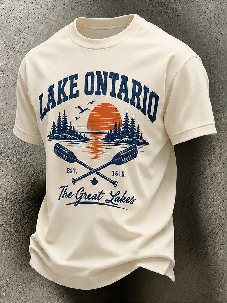 Men's Lake Ontario Always & Forever Print Casual Short-sleeved T-shirt