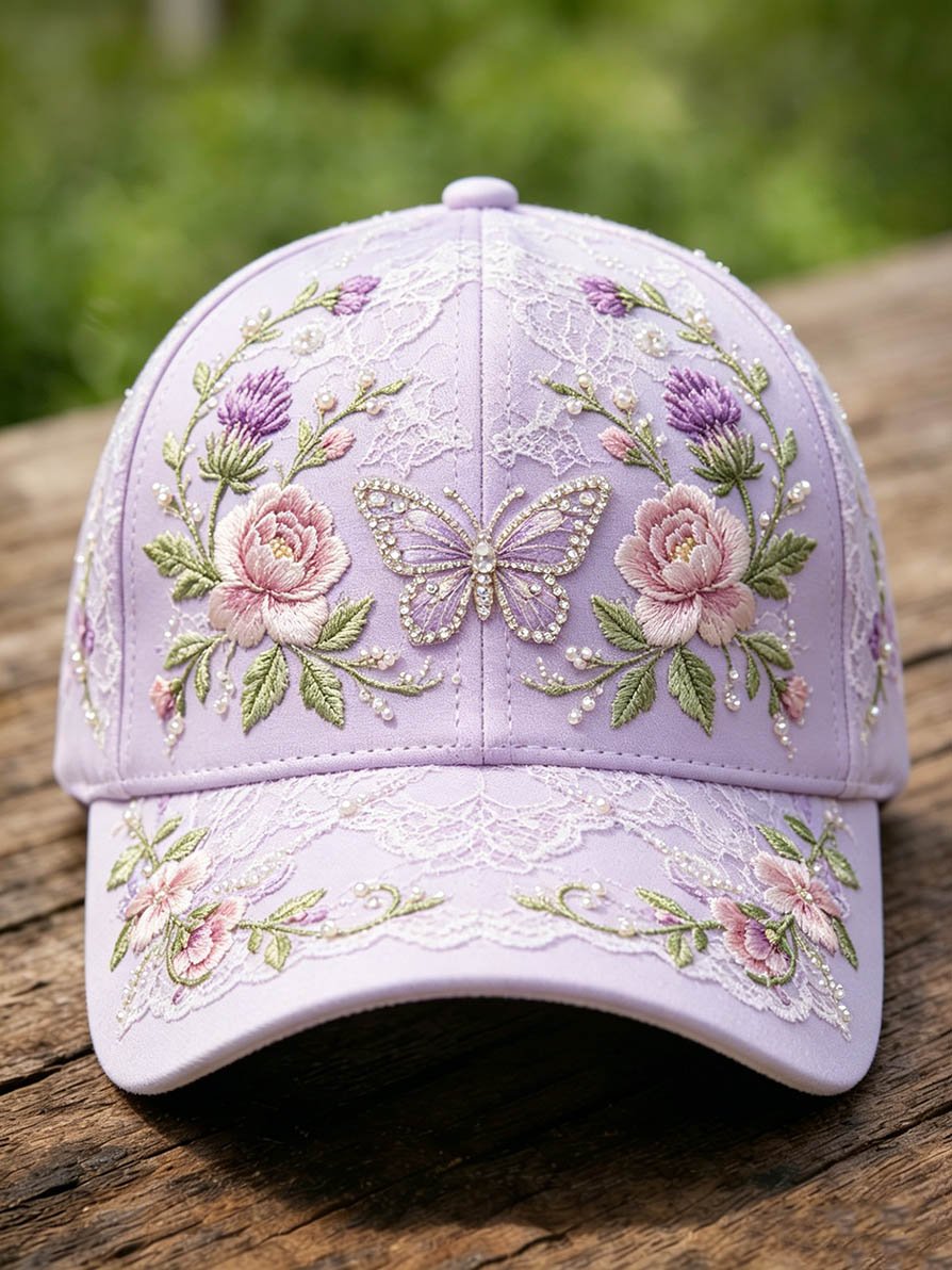 Purple Floral Print Hat (Unisex)