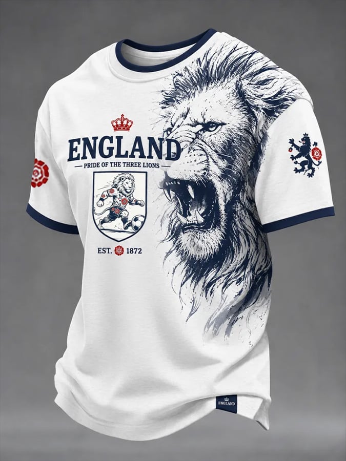 Men's Casual T-Shirt with England Football Print
