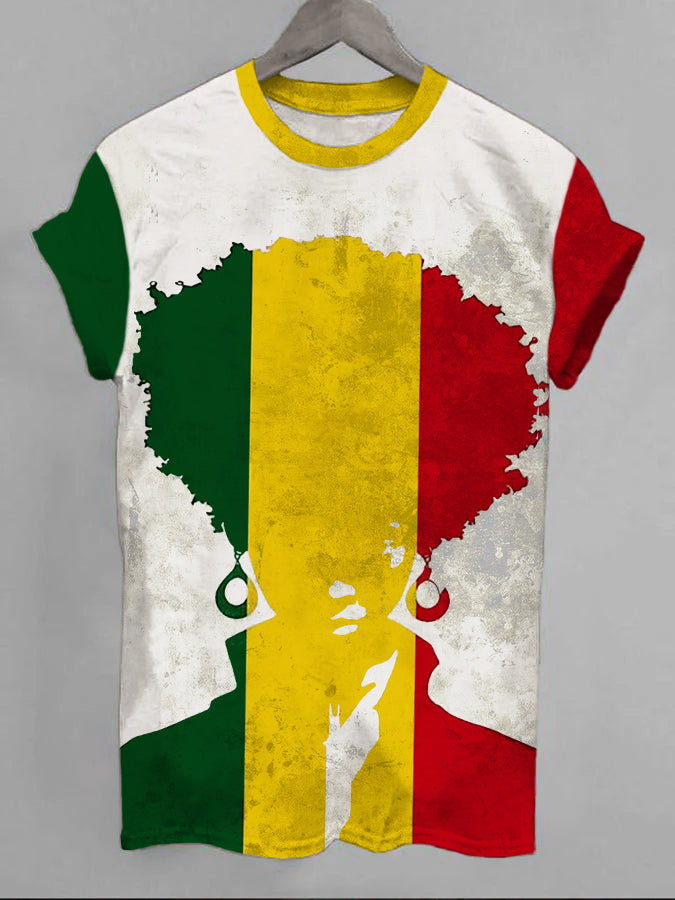 Women's Juneteenth Portrait Silhouette Print Casual T-Shirt