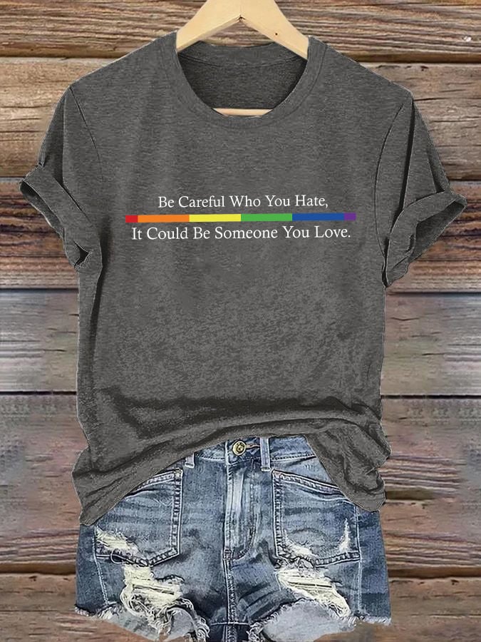 Women's Casual Gay Pride Month LGBT Lettering Printed Round Neck Short Sleeve T-Shirt