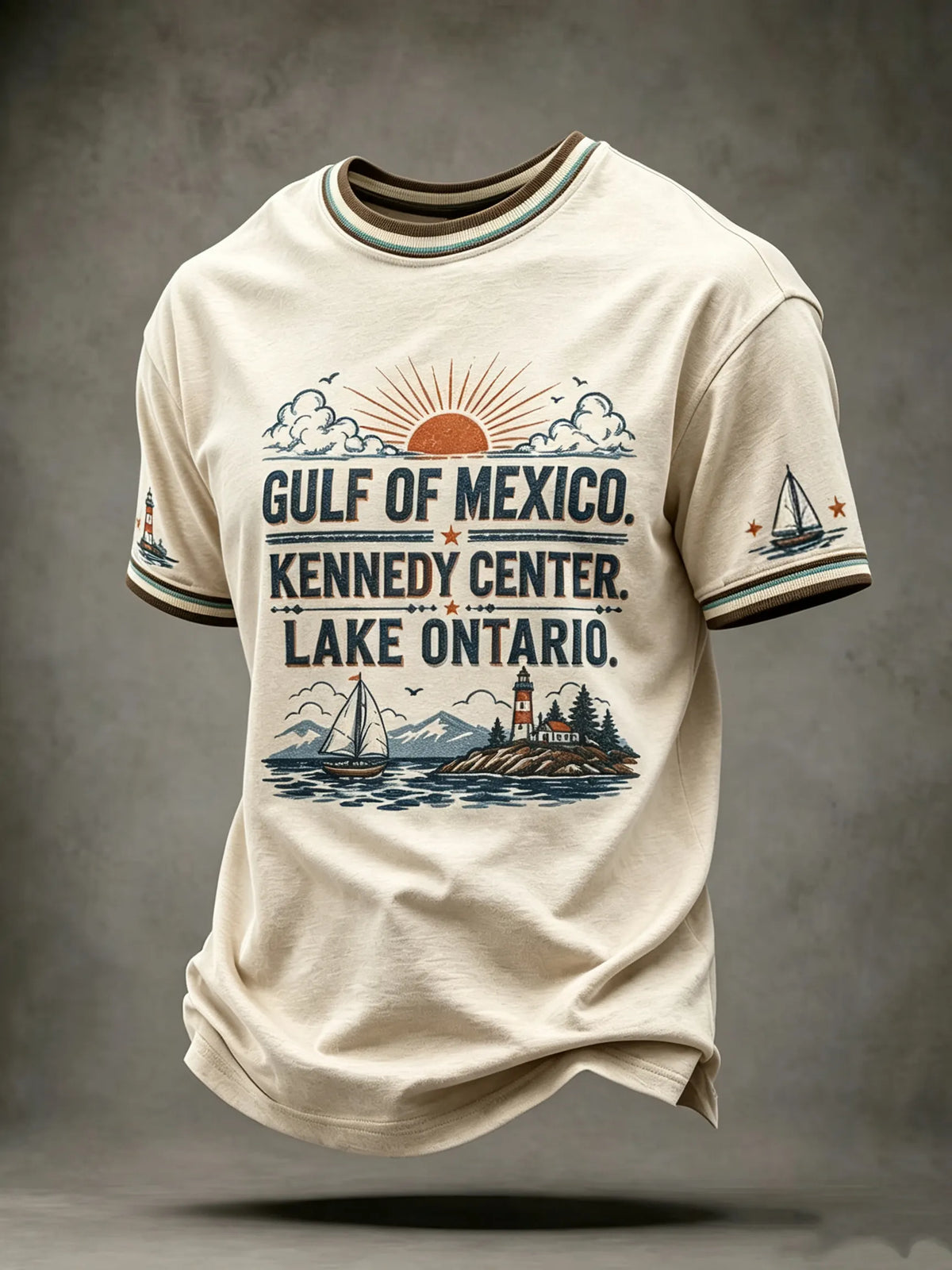 Men's Gulf Coast, Kennedy Center, Lake Ontario Landscape Print Crew Neck Short Sleeve T-shirt