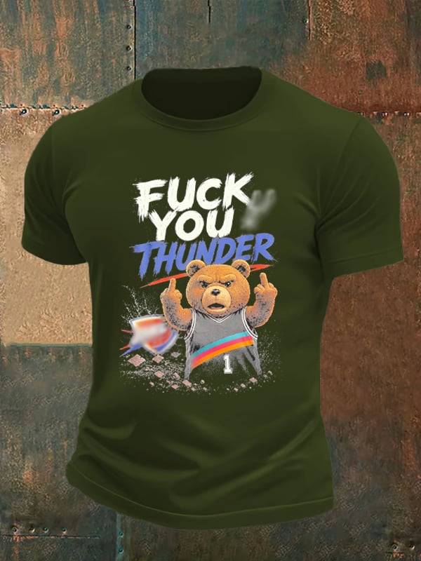 Men's Cute Little Bear Print Round Neck T-shirt