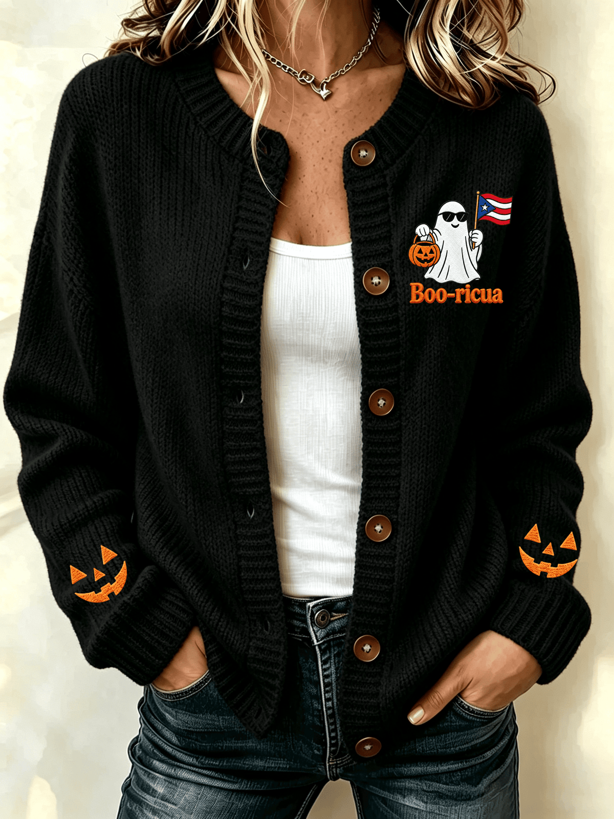 Women's Halloween In Puerto Rico Prints Knit Cardigan