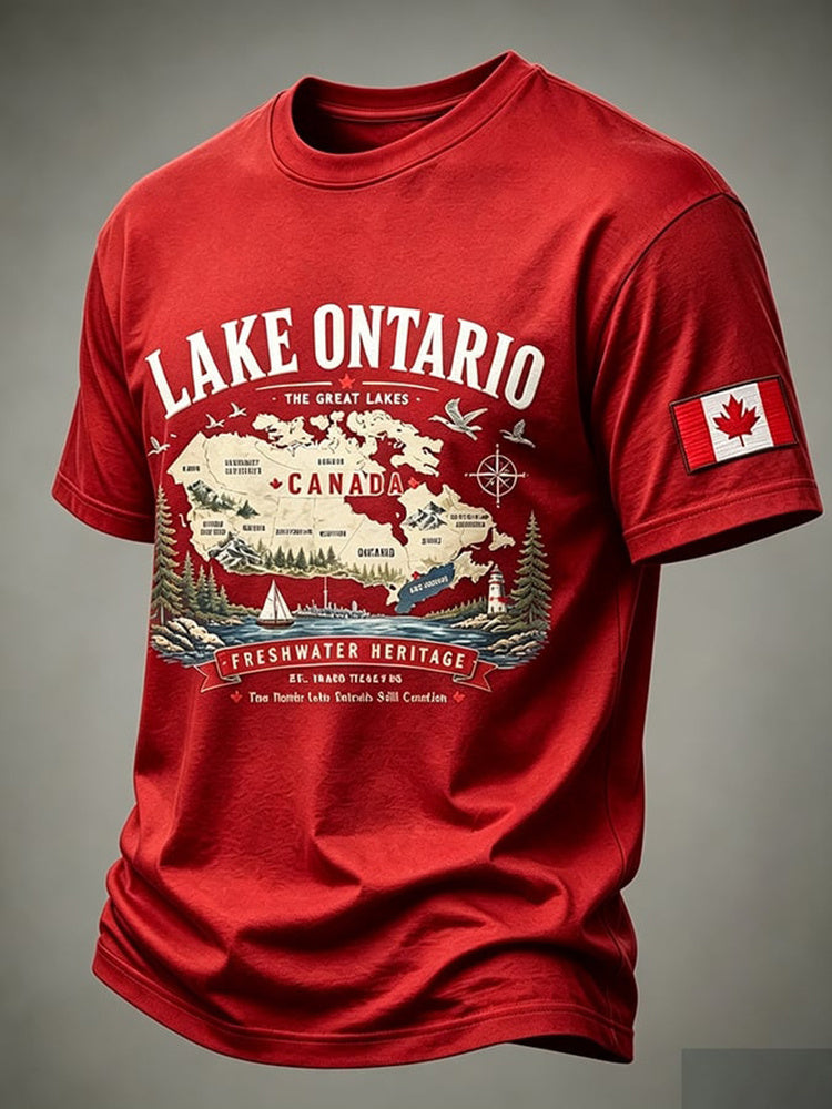 Men's Retro Canada Lake Ontario Printed T-shirt