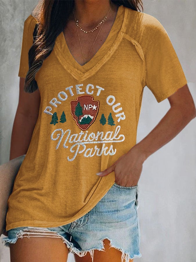 Women's Embroidered Protect National Parks Print T-Shirt