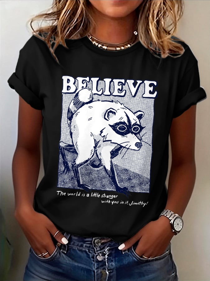 Retro Believe. The World Is A Little Stranger With You In It, Jimothy Print T-Shirt