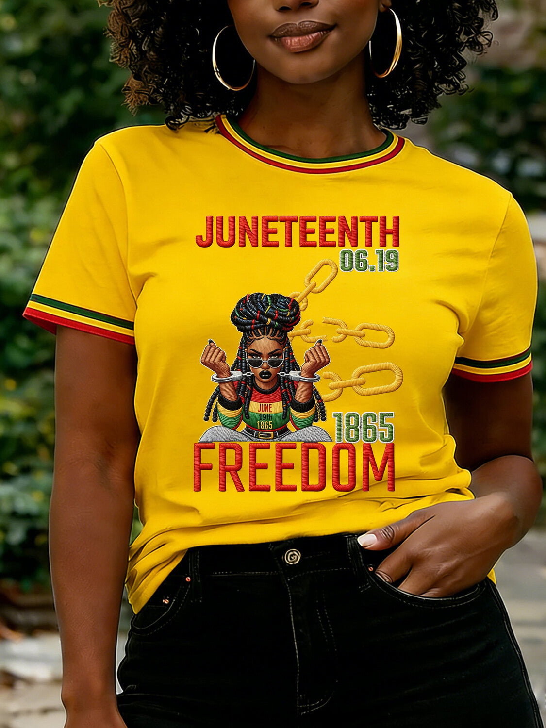 Women's Juneteenth Freedom Black Woman Print Casual T-Shirt