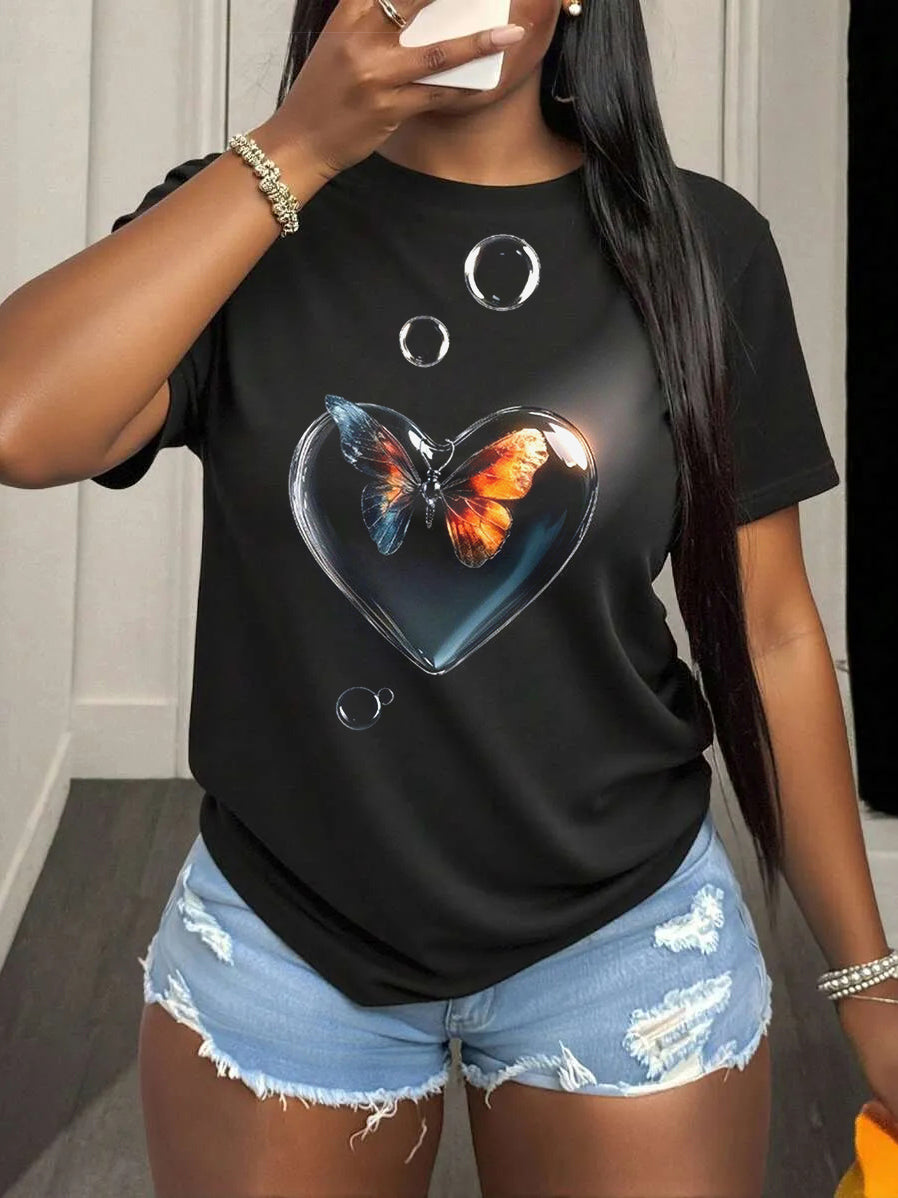 Women's Juneteenth Love Bubble Butterfly Print Casual T-Shirt