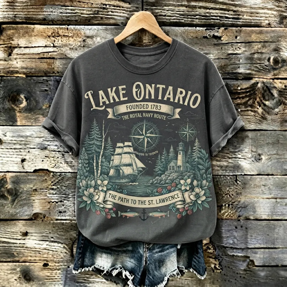 Women's Vintage Graphic T-shirt - St. Lawrence River & Lighthouse
