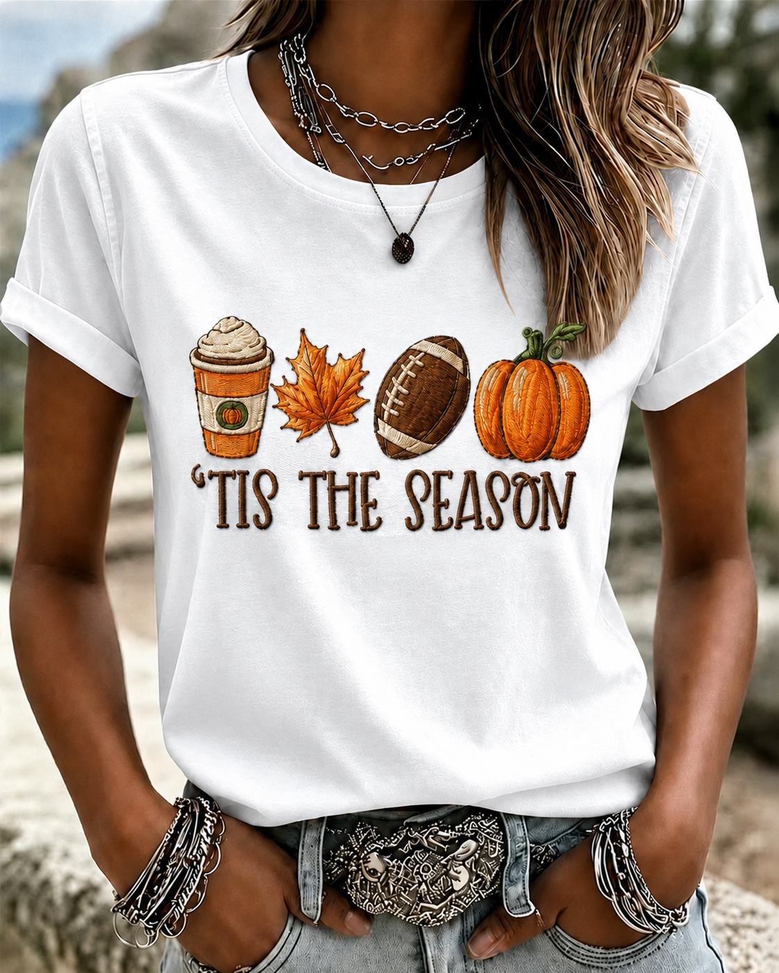 Women'S Autumn Leaf Printed Short Sleeved T-Shirt