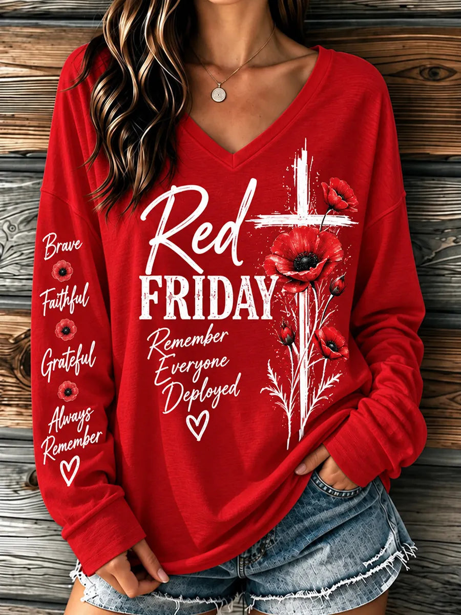 Women's Red Friday Art Print Casual Long-Sleeve T-Shirt