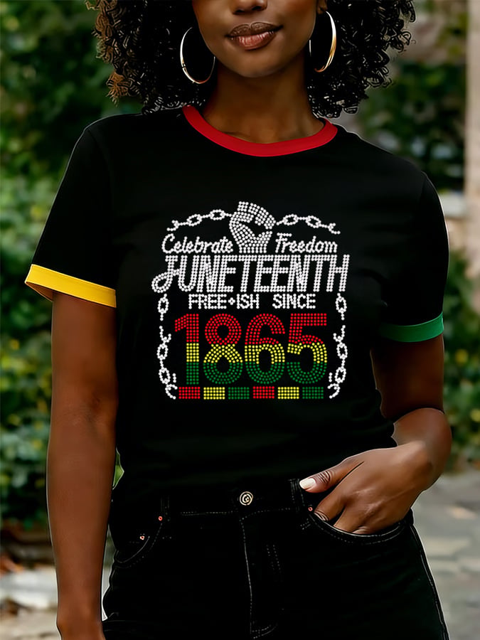 Women's Black Juneteenth Print Casuasl T-Shirt