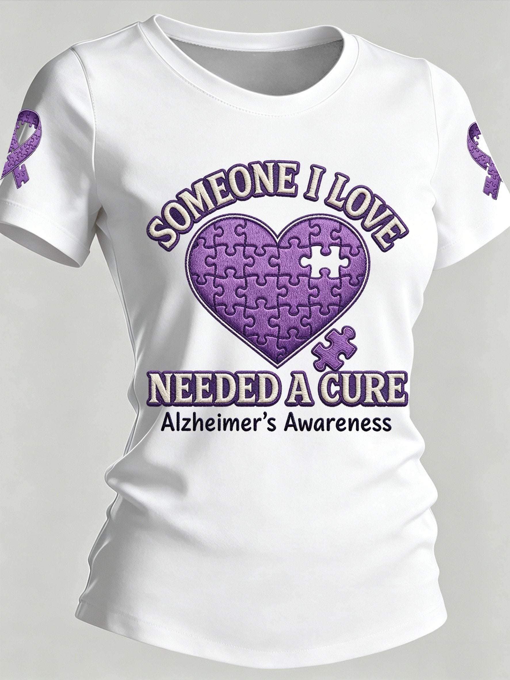 Women's Alzheimer's Awareness Print Casual Crewneck Top