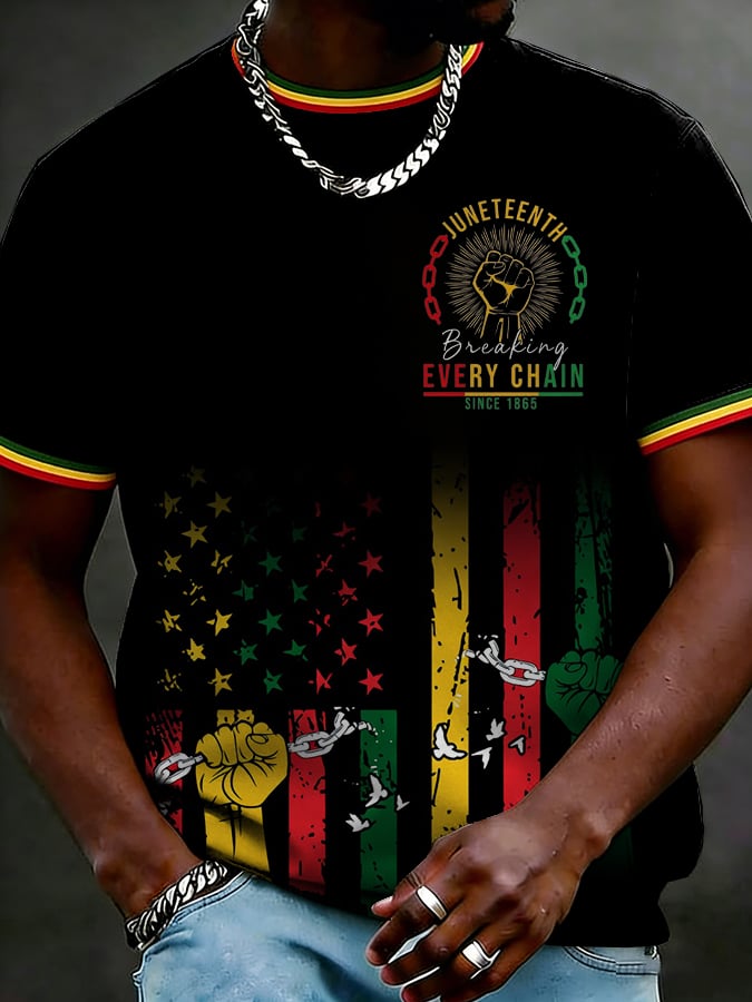 Men's Juneteenth Breaking Every Chain Printed Casual T-shirt