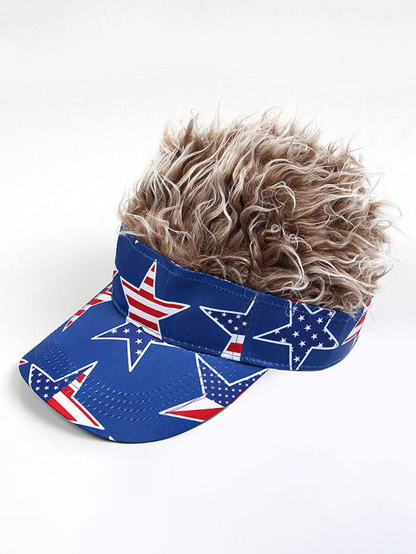 Independence Day Stars And Stripes American Flag Print Fur Wigs Baseball Cap