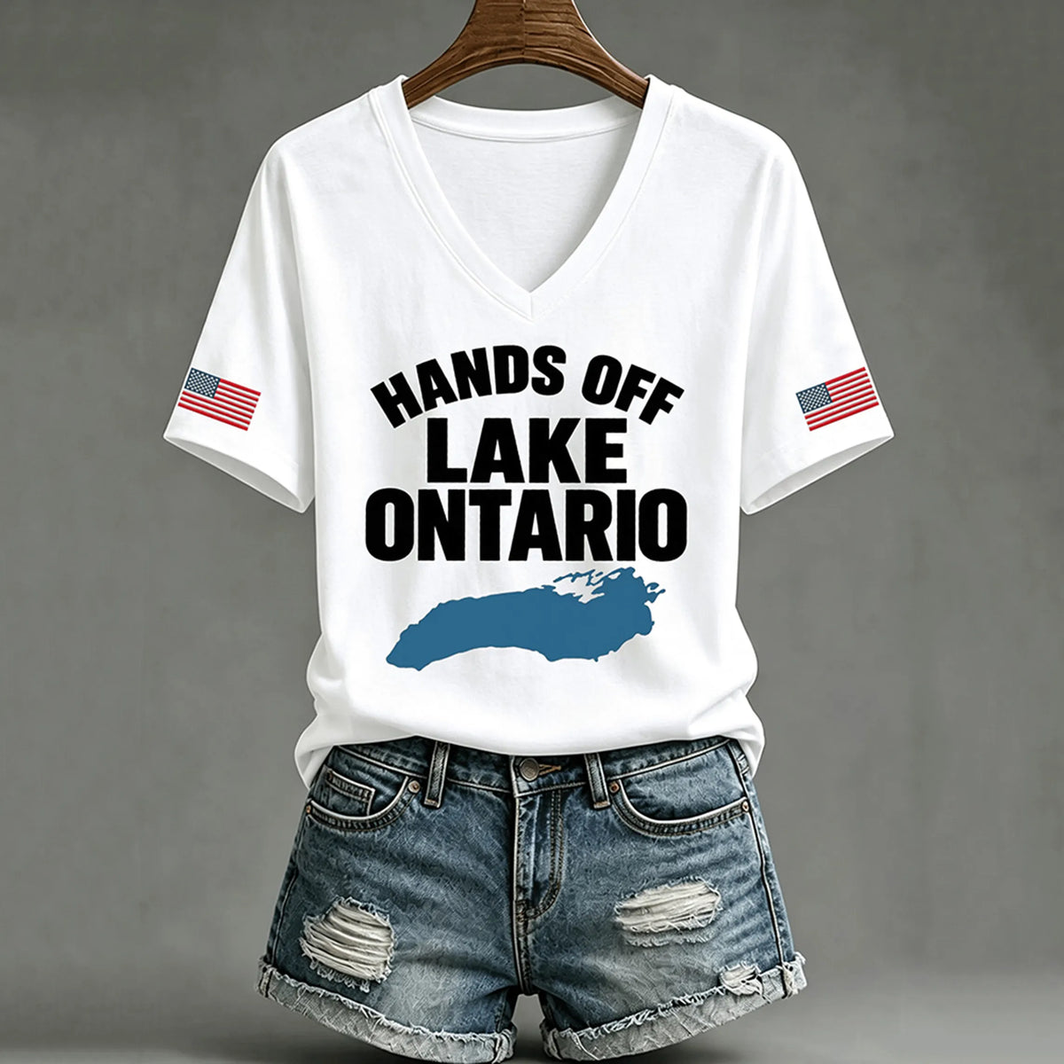 Women's Hands Off Lake Ontario Print V-neck T-shirt