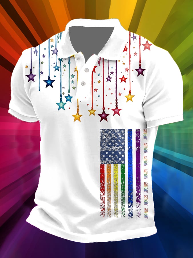 Man's Say Gay Flag Printed POLO Shirt