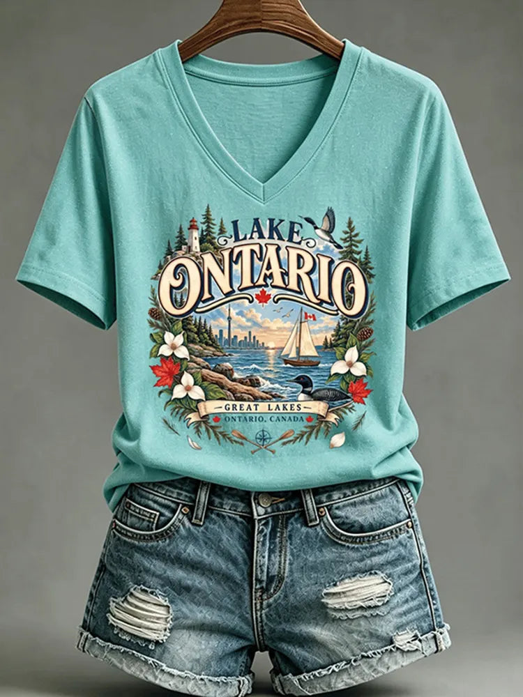 Women's Lake Ontario Casual Art Printed T-shirt