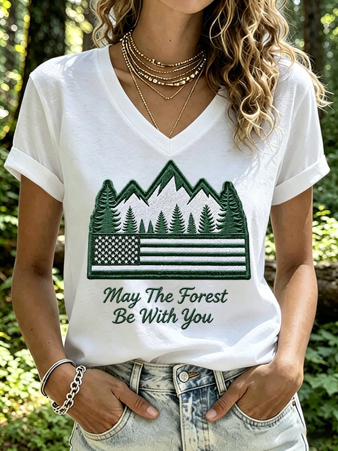 Women's May The Forest Be With You Print Casual T-shirt