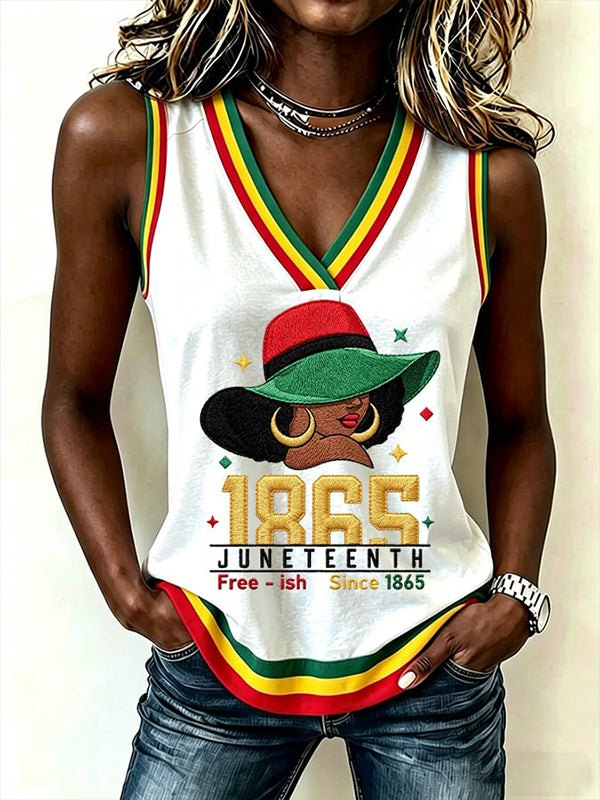 Women's Juneteenth Print Casual V Neck Tank Top