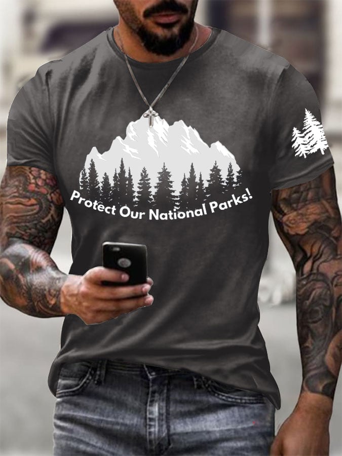Men'S Retro Protect Our National Parks Printed Casual Crew Neck T-Shirt