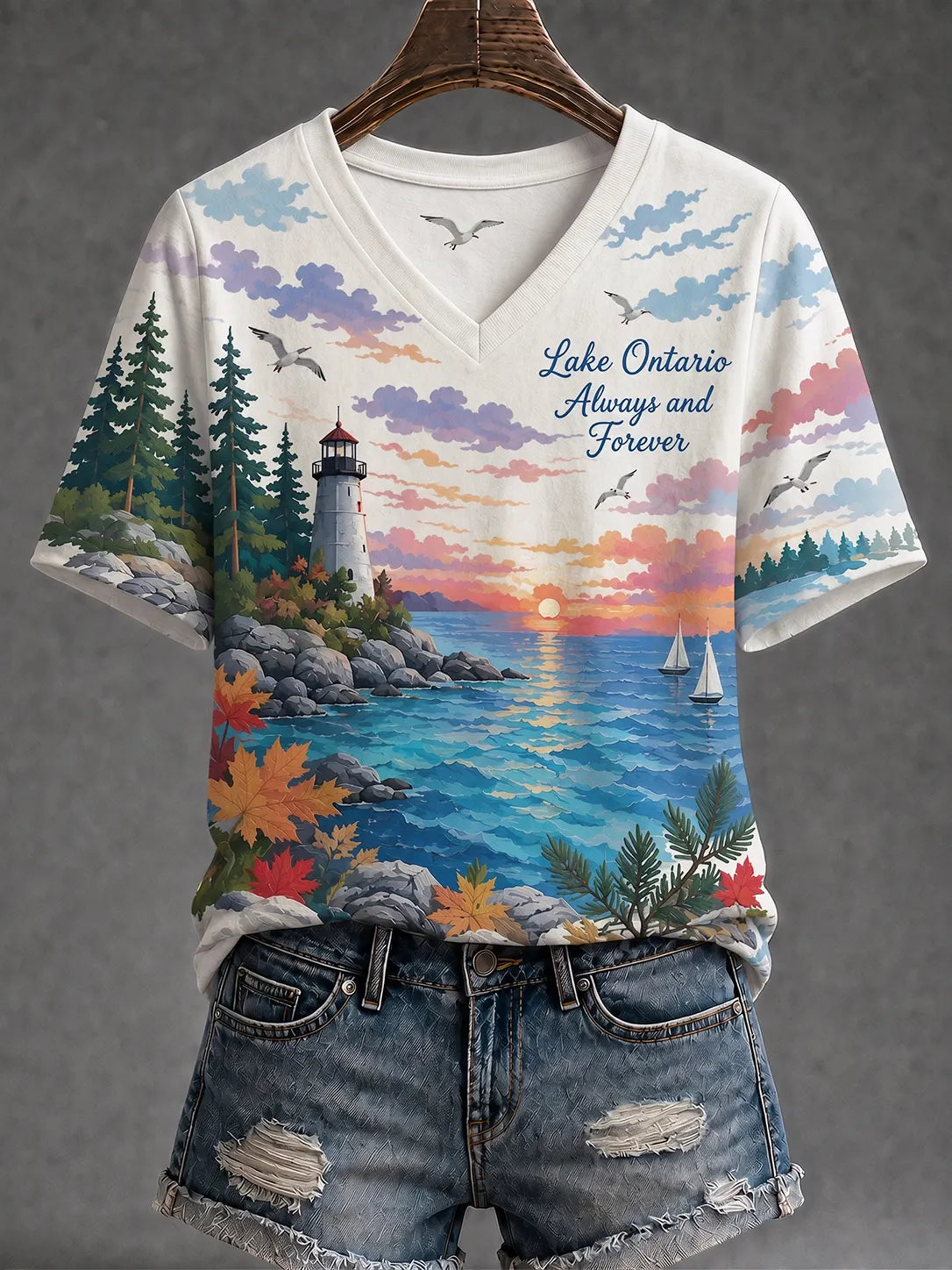 Women's Lake Ontario Art Print Casual T-shirt