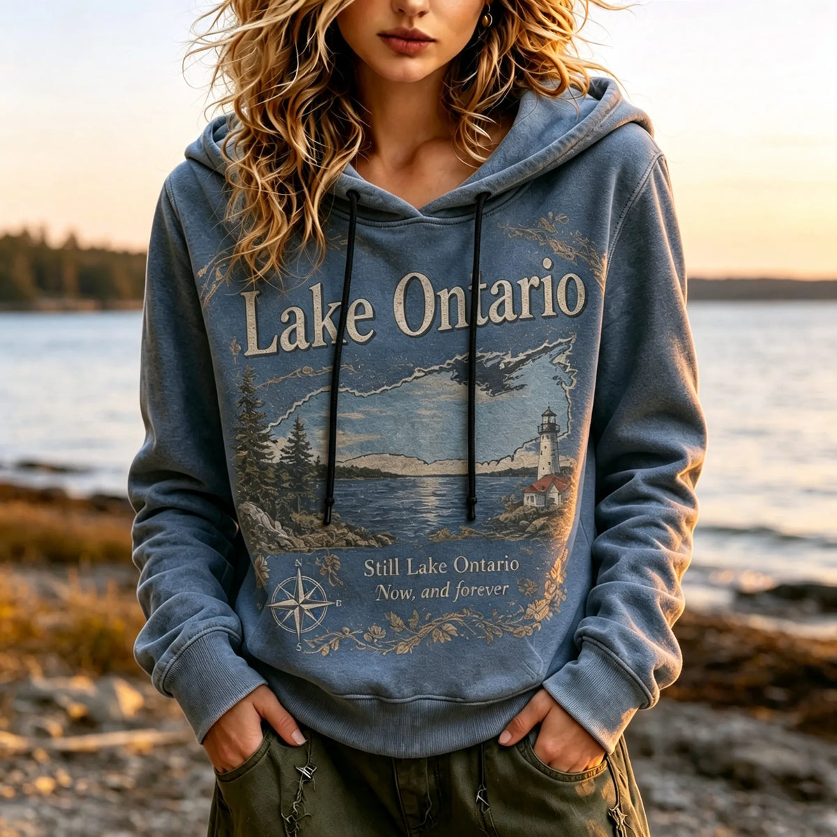 Women's Retro Lake Ontario Print Hoodie