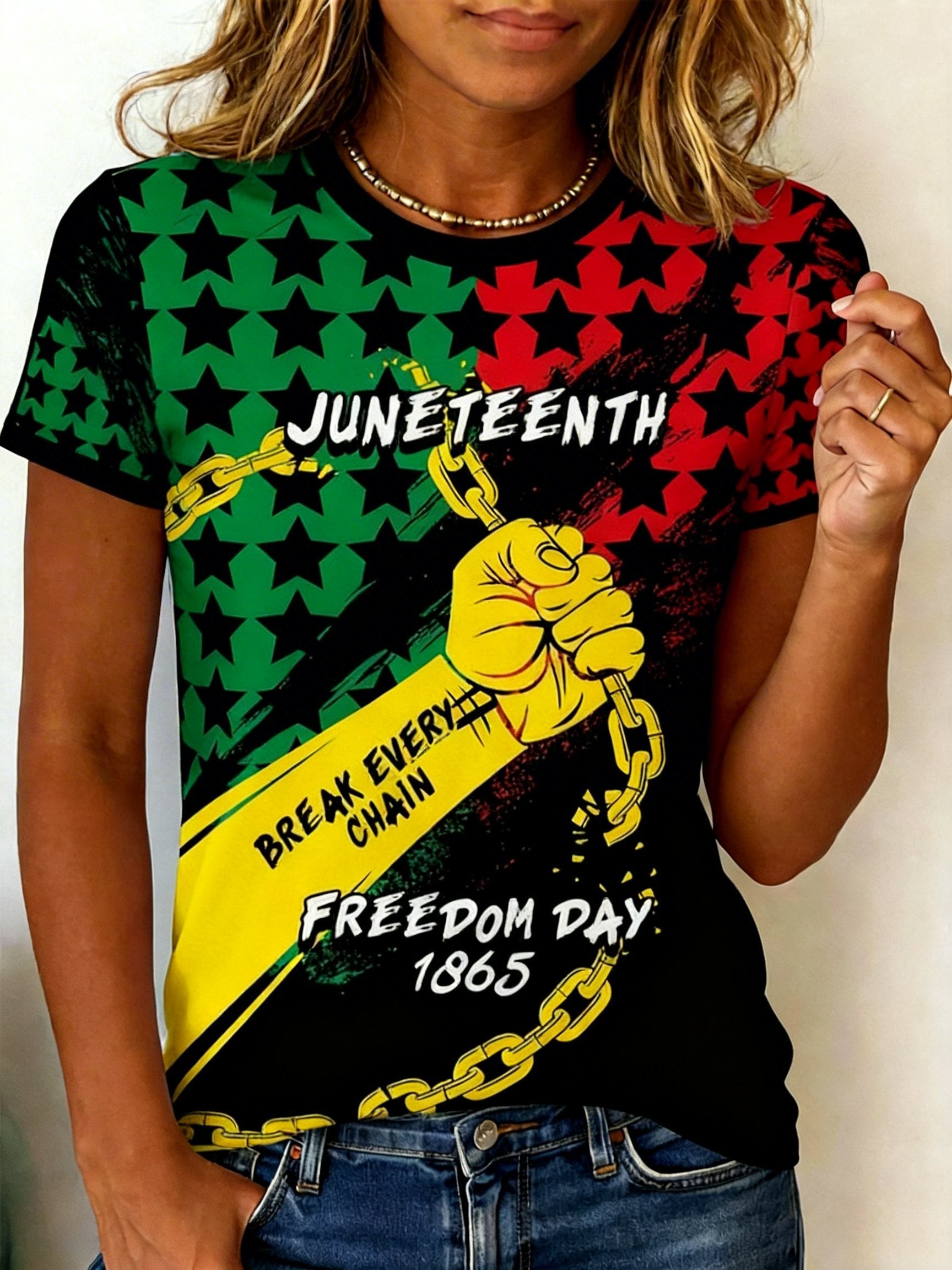 Retro Juneteenth 1865 Break Every Chain Print T-Shirt