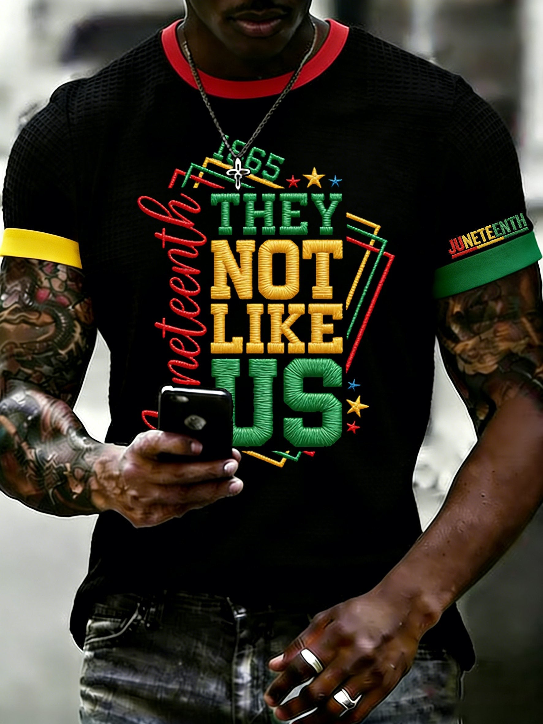Men's Black Juneteenth Print Casual Short-Sleeve Top