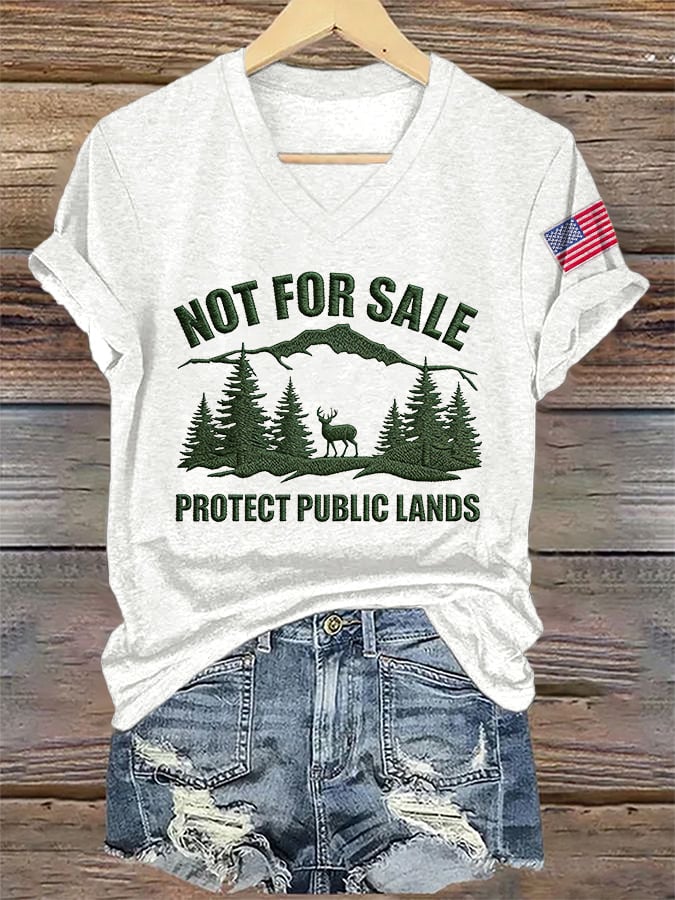 V-Neck Retro Resist Not For Sale Protect Public Lands Print T-Shirt