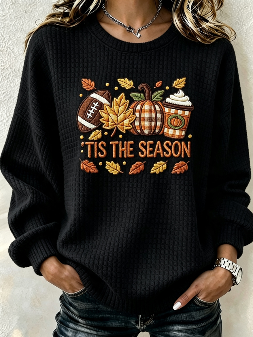 Women's Pumpkin Print Crew Neck Check Sweatshirt