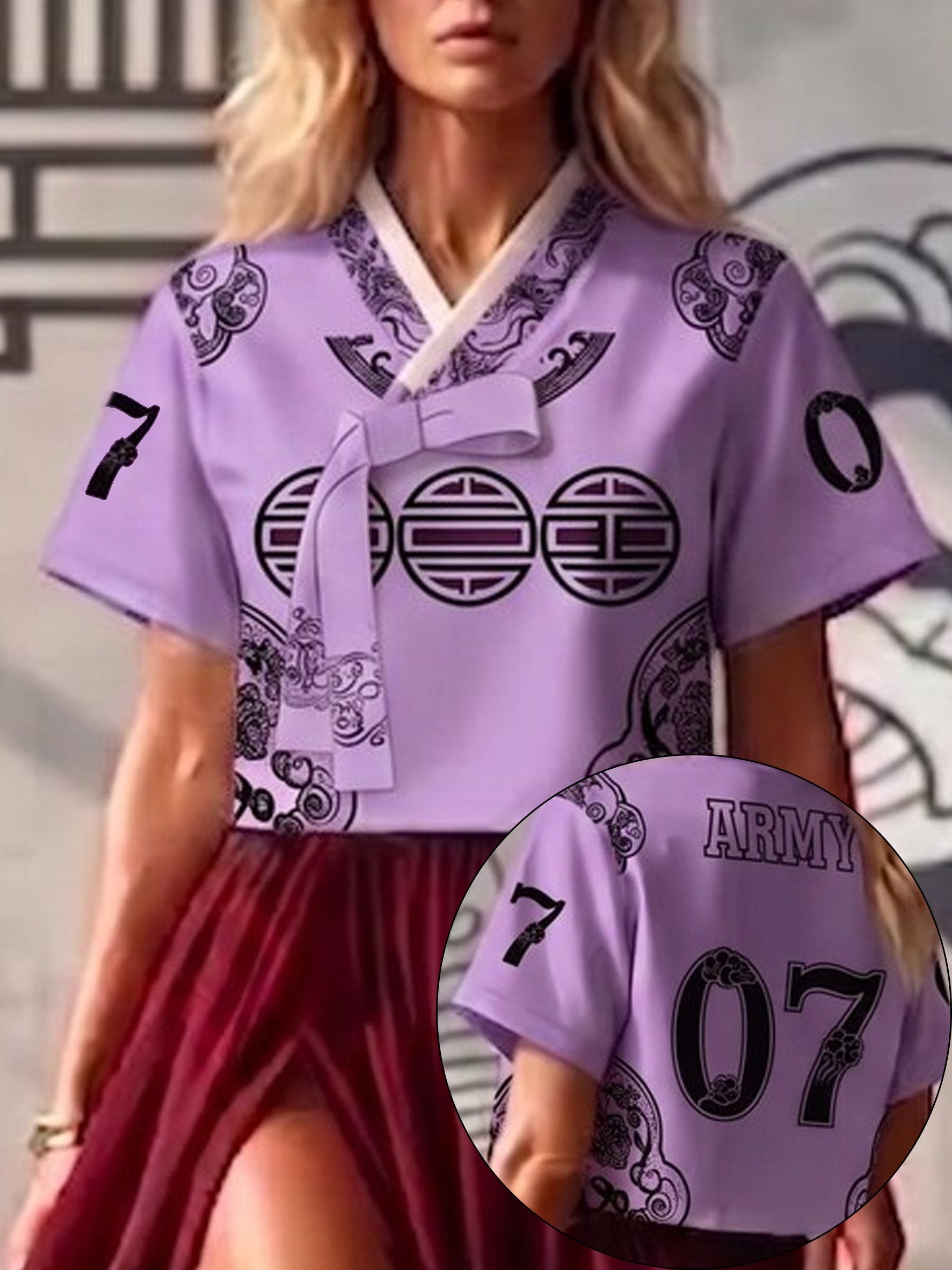 🔥Buy 3 Get 15% Off🔥Women's Purple Korean-Style Printed Top