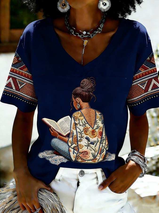 Women's Juneteenth "Positive Energy" Graphic V-Neck T-Shirt (Asian & Black Empowerment)