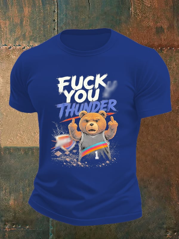 Men's Cute Little Bear Print Round Neck T-shirt
