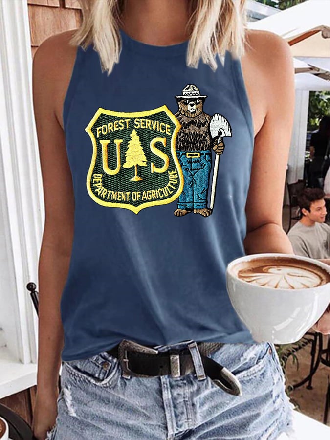 Retro Save The Forest Service Print Tops Tank
