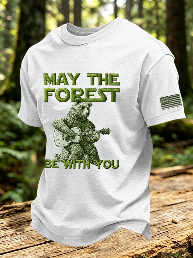 Men's May The Forest Be With You Print Round Neck T-shirt