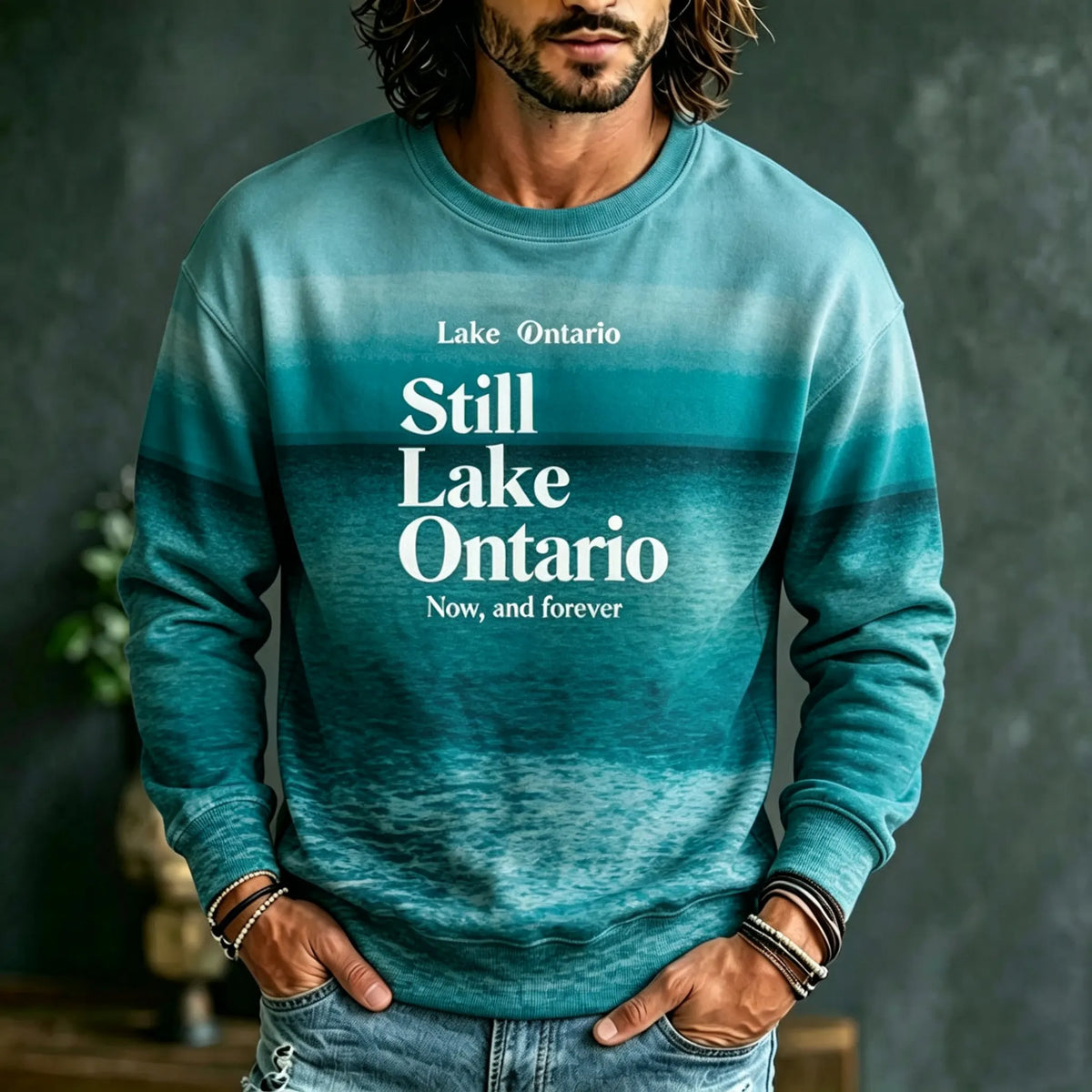 Men's Retro Lake Ontario Print Sweatshirt