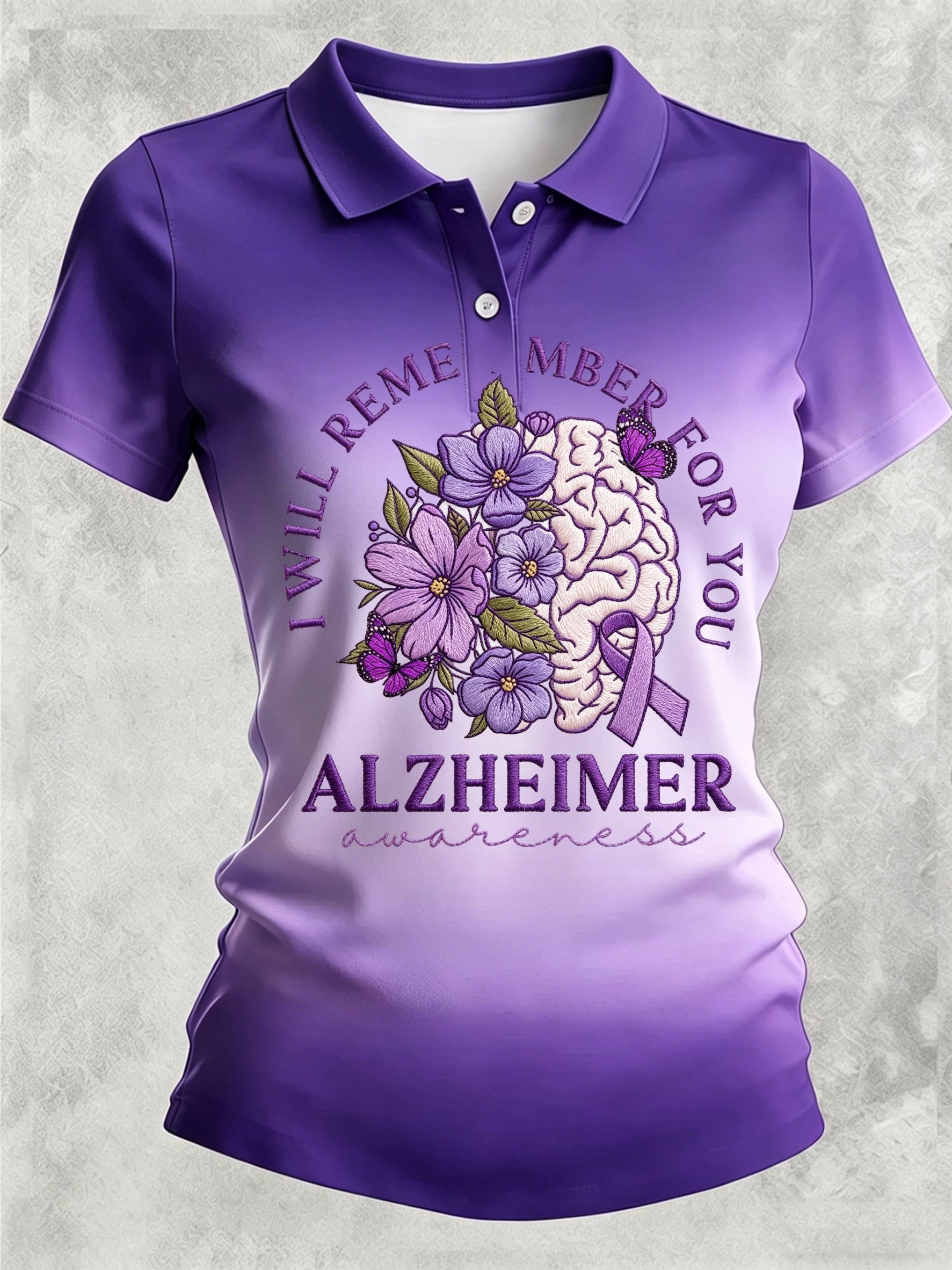 Women's Alzheimer's Awareness Print Polo Shirt
