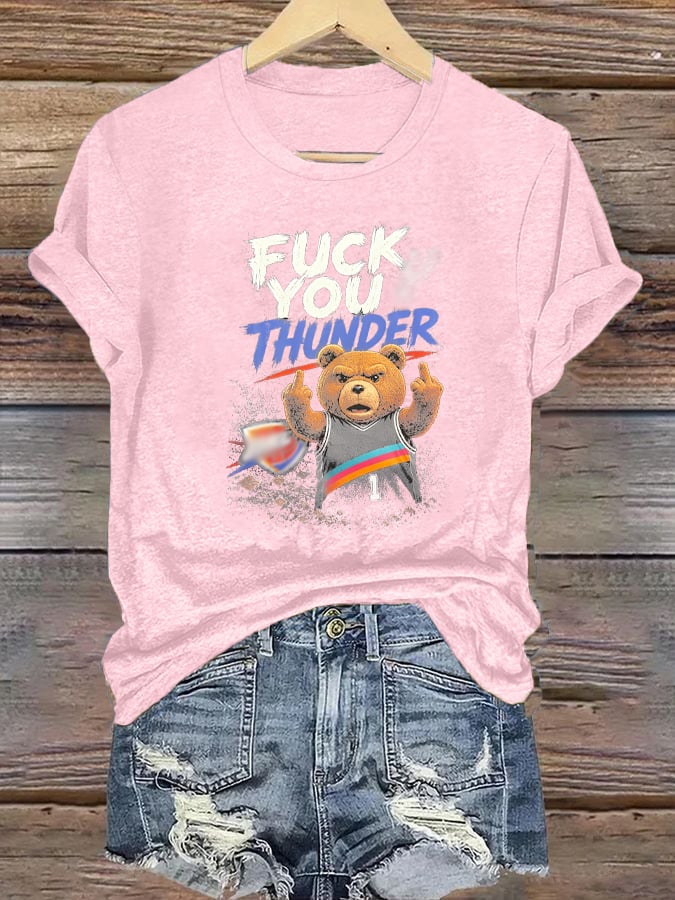 Women's  Cute Little Bear Print Round Neck T-shirt