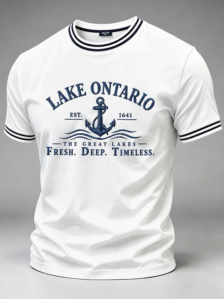 Men's Lake Ontario Print Crew Neck Short Sleeve T-shirt