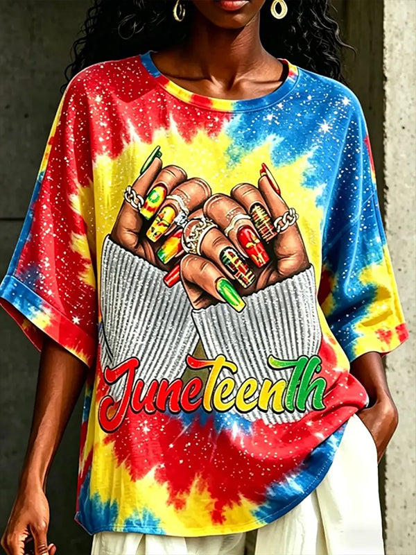 Women's Juneteenth Tie-Dye Print Casual T-Shirt
