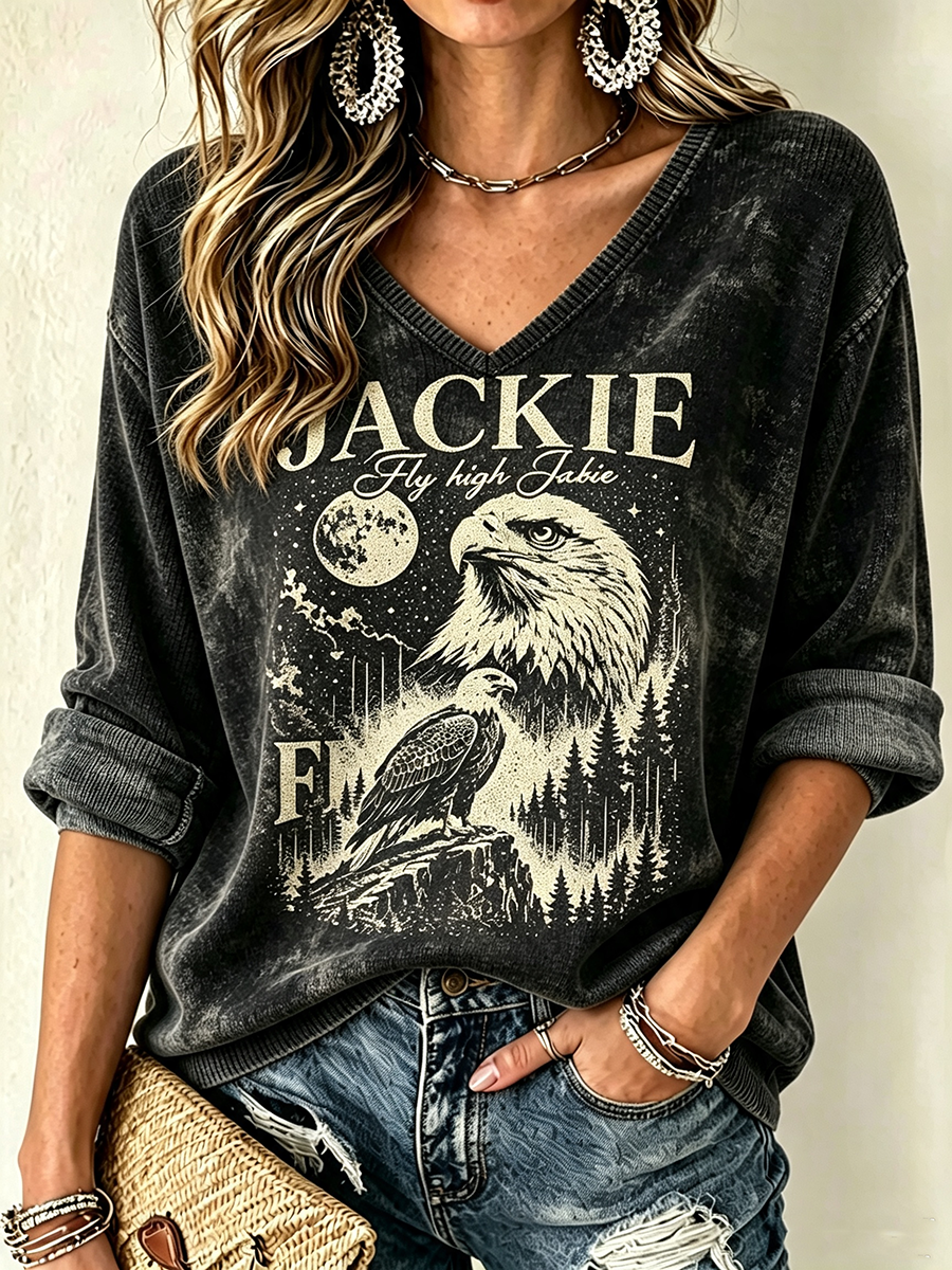 Women's V-Neck Retro Forever Free Printed T-shirt