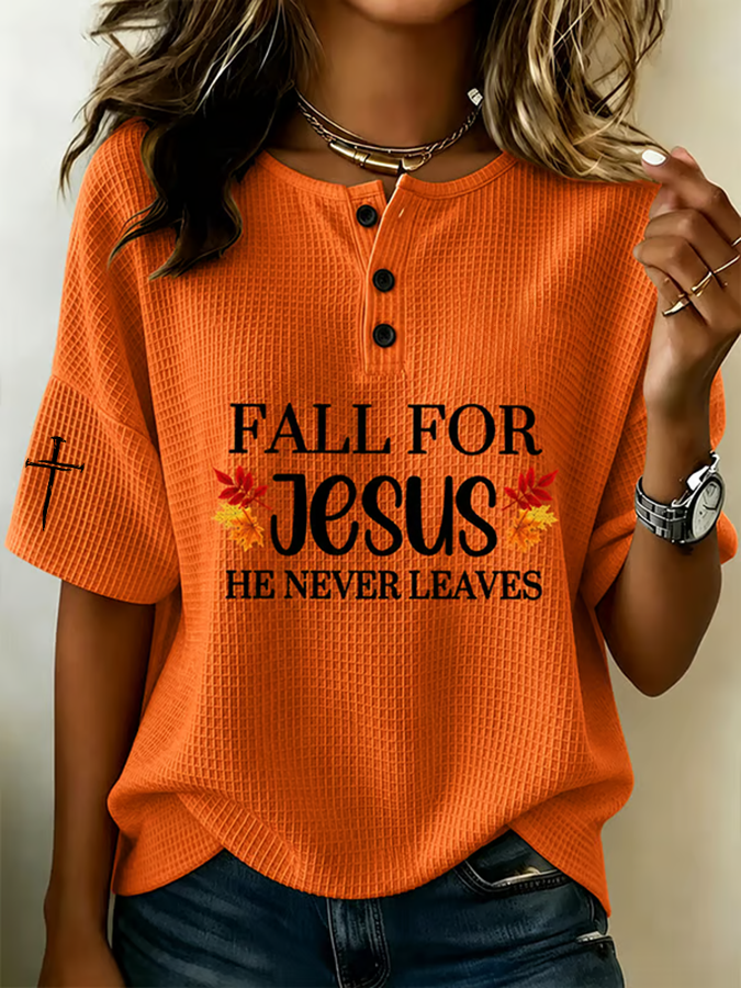Women's Autumn Faith Print Waffle Top