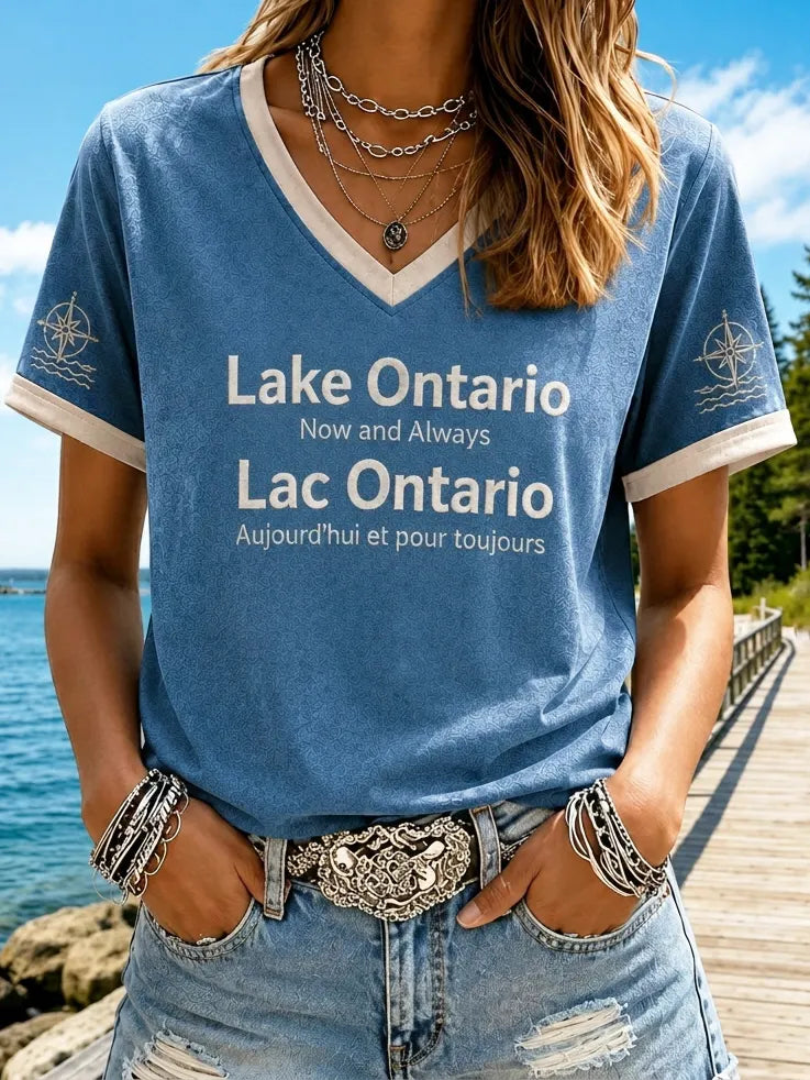 Women's Lake Ontario Printed V-neck T-shirt