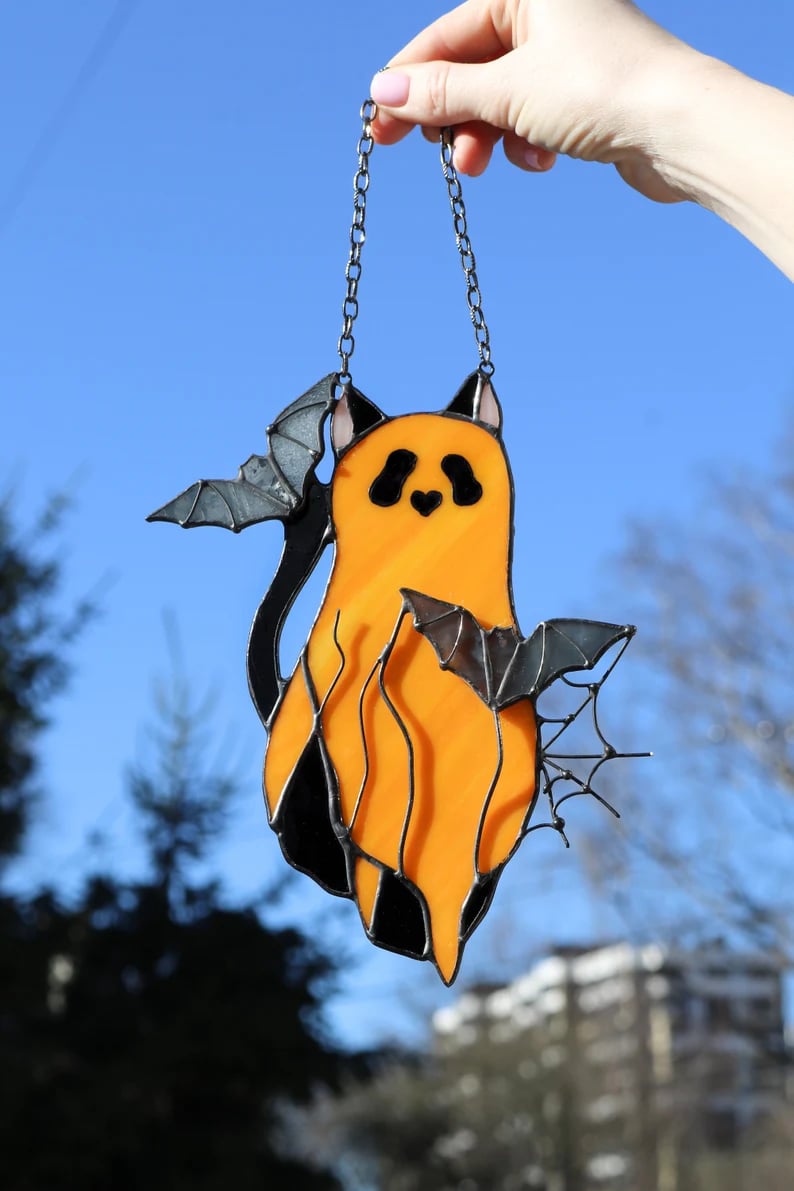 Halloween Suncatcher Stained Cat-Ghost Hanging Decor