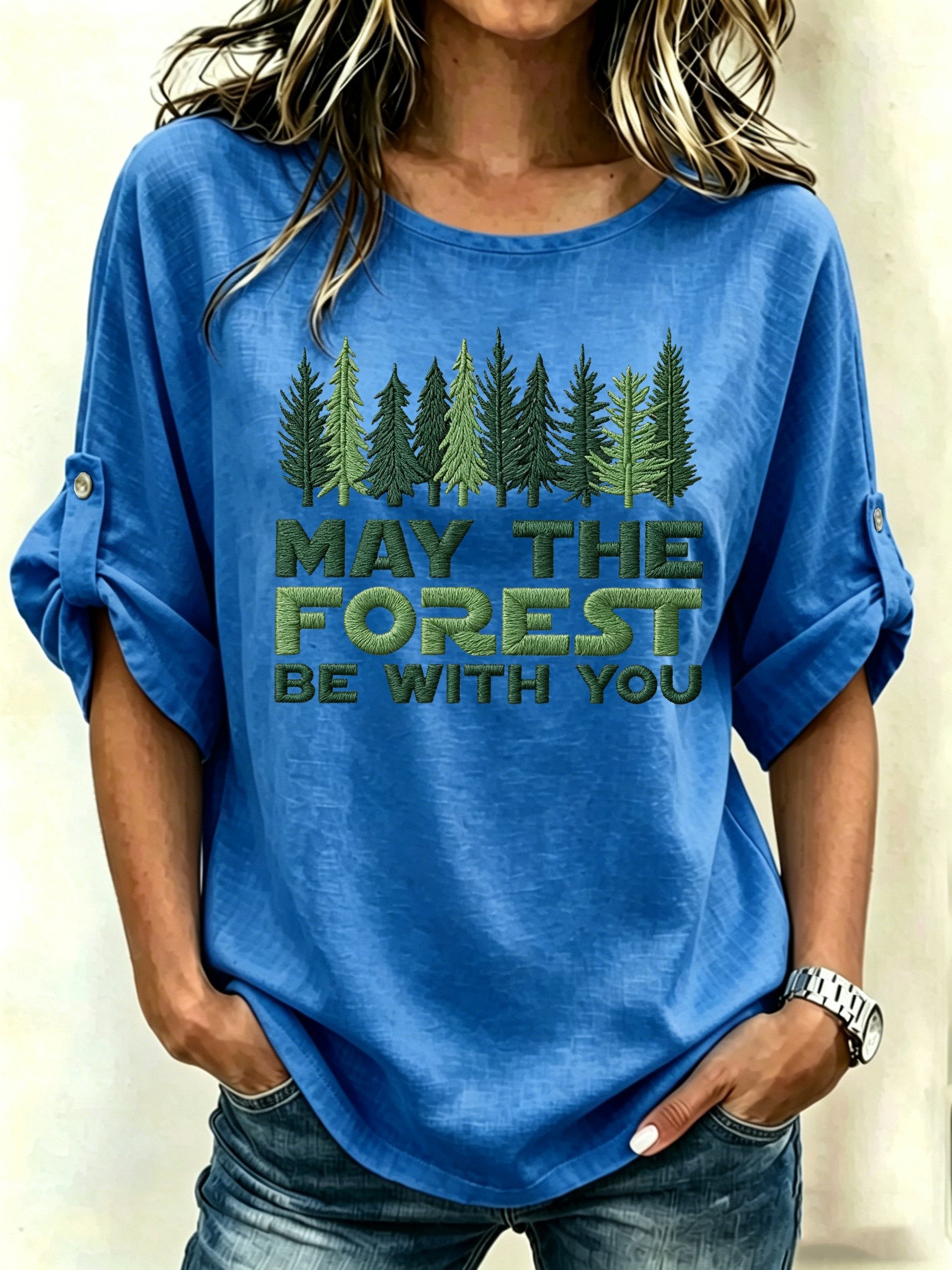 Women's Retro May The Forest Be With You Print Shirt