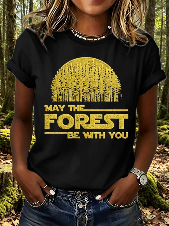 Women's Retro May The Forest Be With You Print T-Shirt