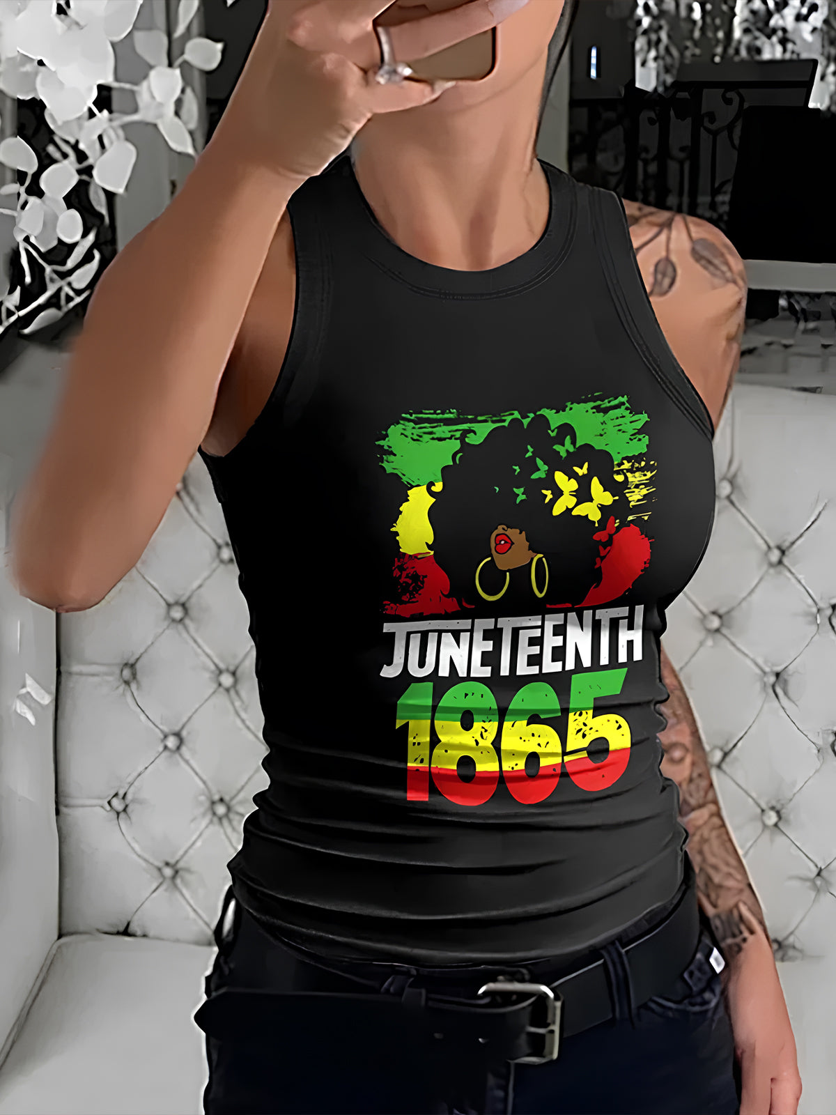 Women's Juneteenth 1865 Butterfly Art Print Casual Tank Top