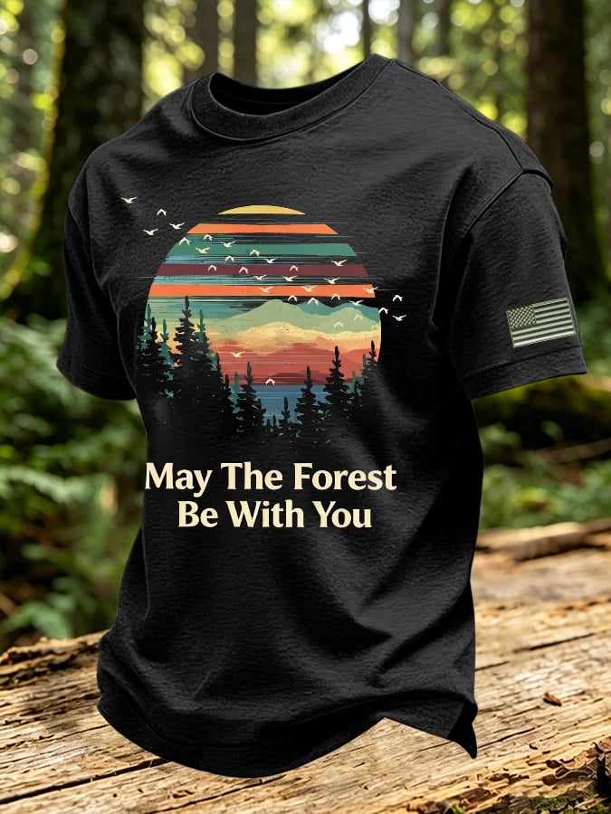 Men's May The Forest Be With You Print Round Neck T-shirt